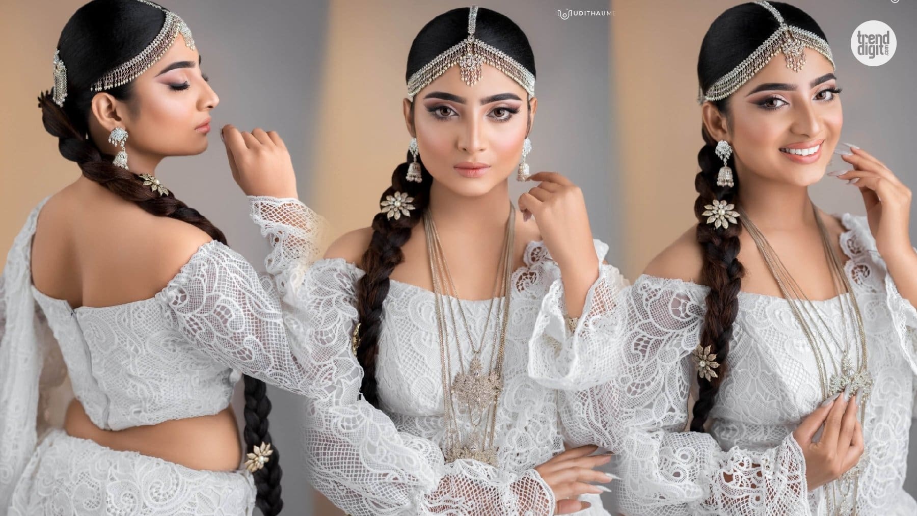 Dermila Kavindya White Lace Bridal Dress – A Refined Bridal-Inspired Portrait