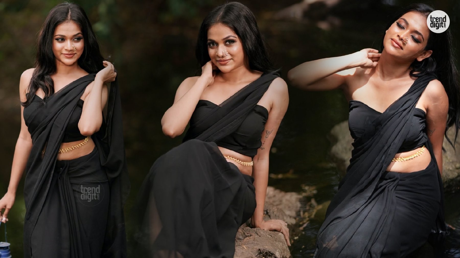 Rachel Akarsha Benjamin Black Saree – A Striking Forestside Editorial