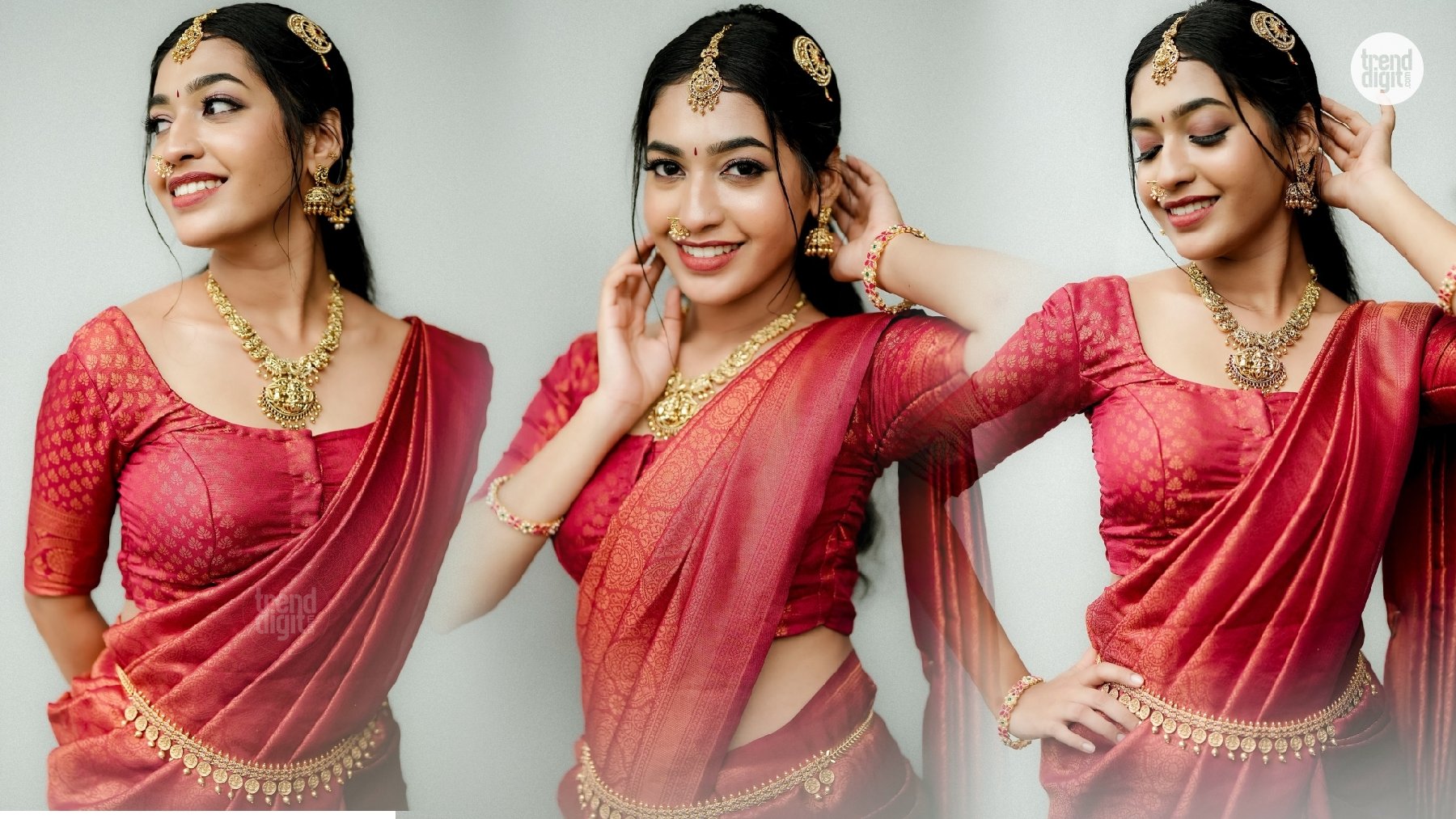 Swathi Lekshmi Dazzles in a Red Silk Saree with Elegant Traditional Photoshoot Charm