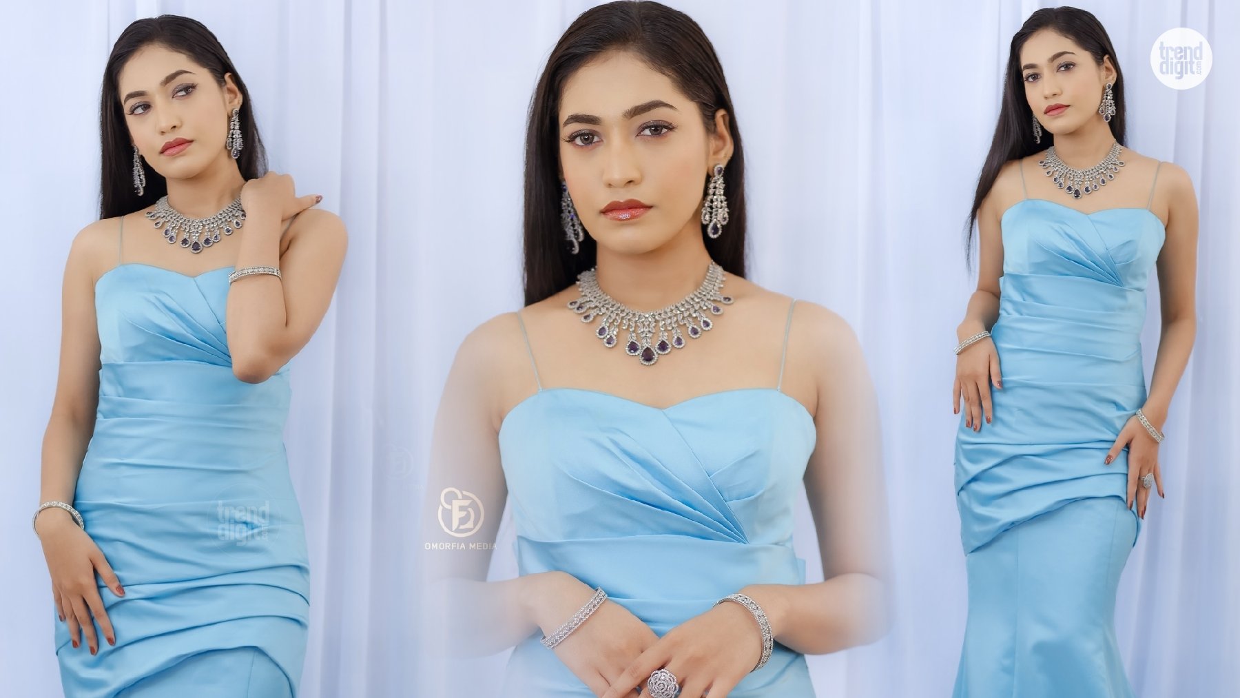 Swathi Lekshmi Shines in a Light Blue Ruched Mermaid Gown with Elegant Glamour Style