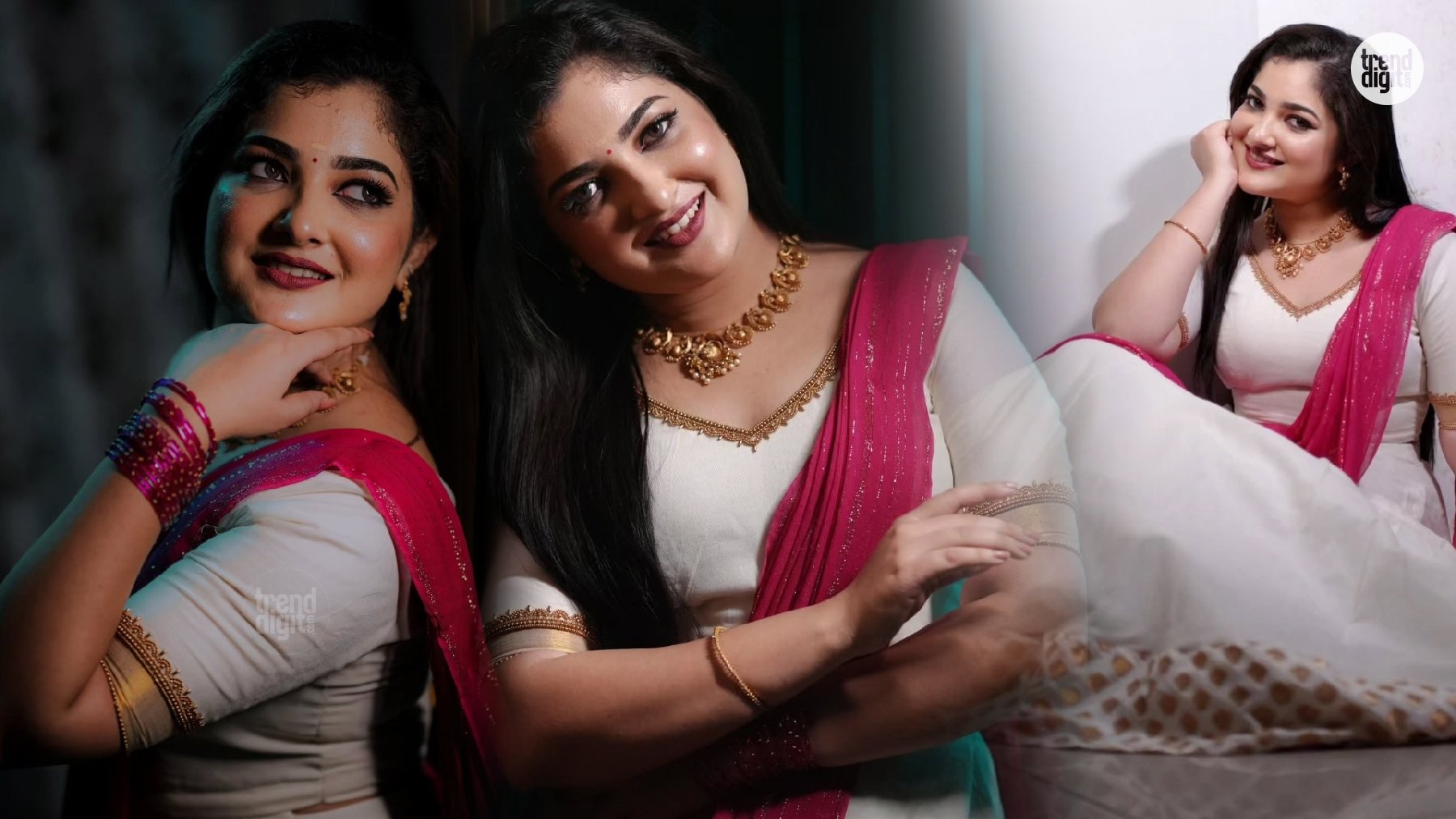 Varsha White Half Saree – Traditional Grace With A Delicate Pink Accent