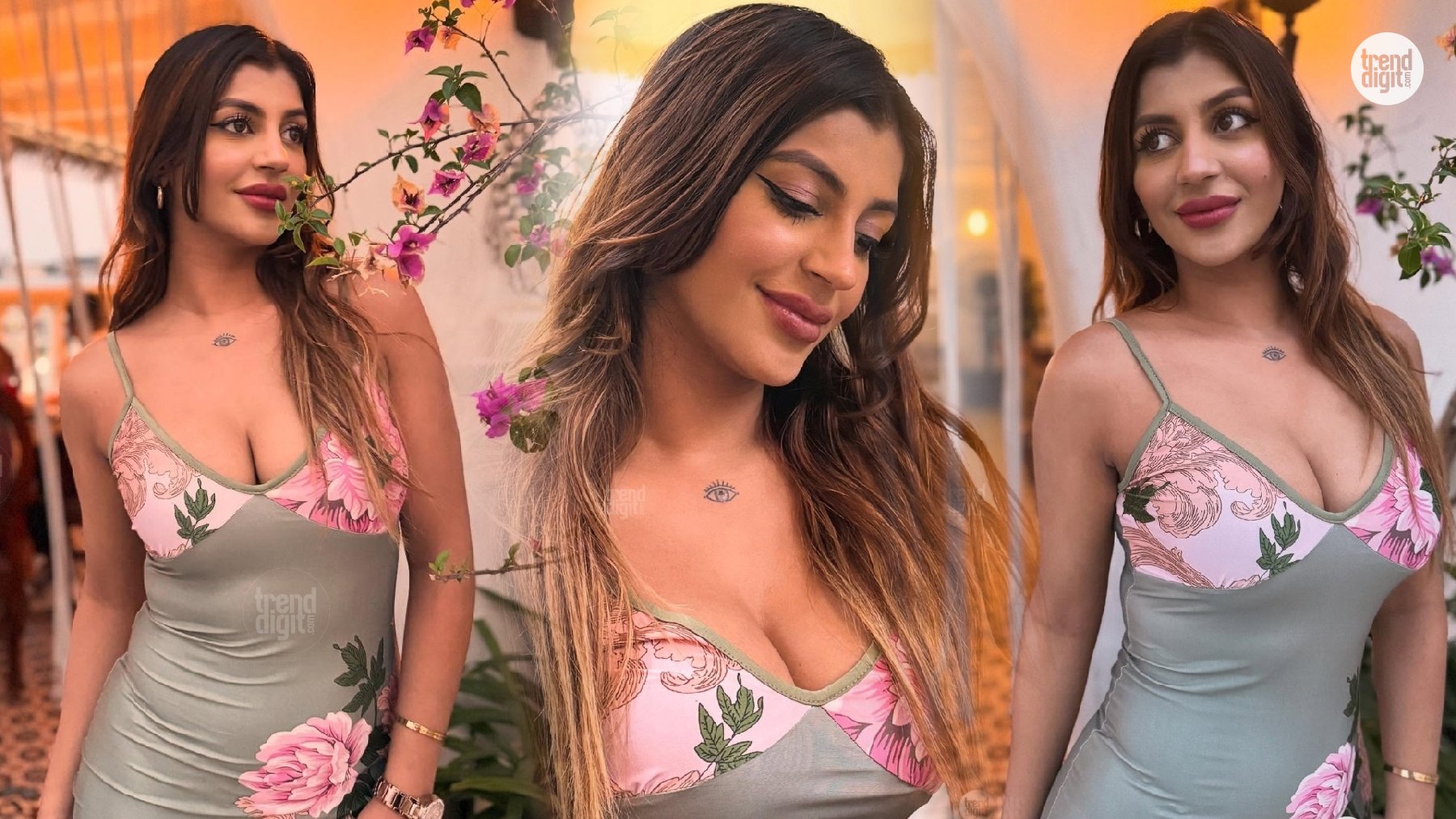 Yashika Aannand Charms in Sage Floral Bodycon Dress for a Dreamy Photoshoot Moment