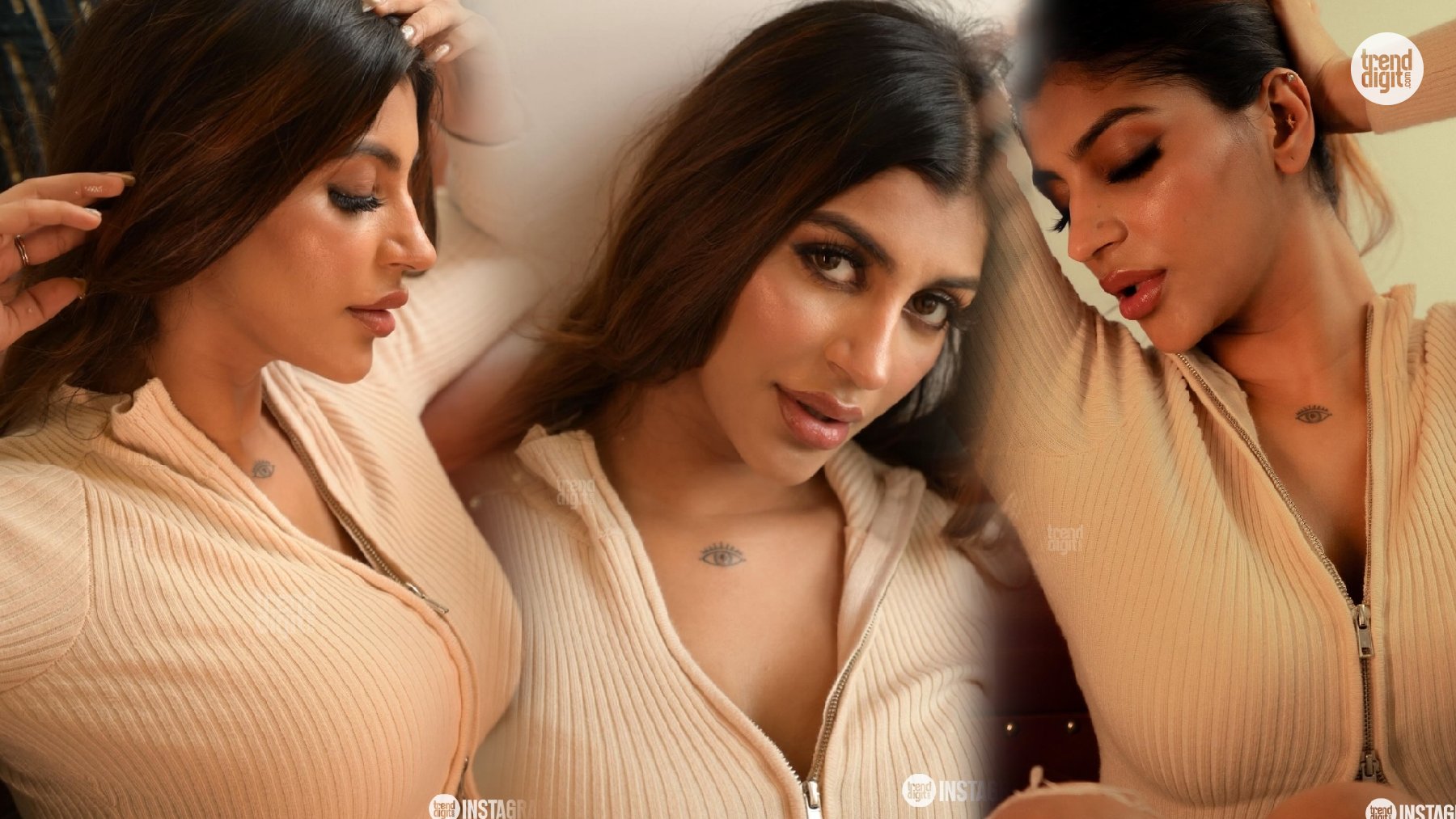 Yashika Aannand Radiates in Cream Ribbed Zip-Up Cardigan for a Cozy Chic Photoshoot