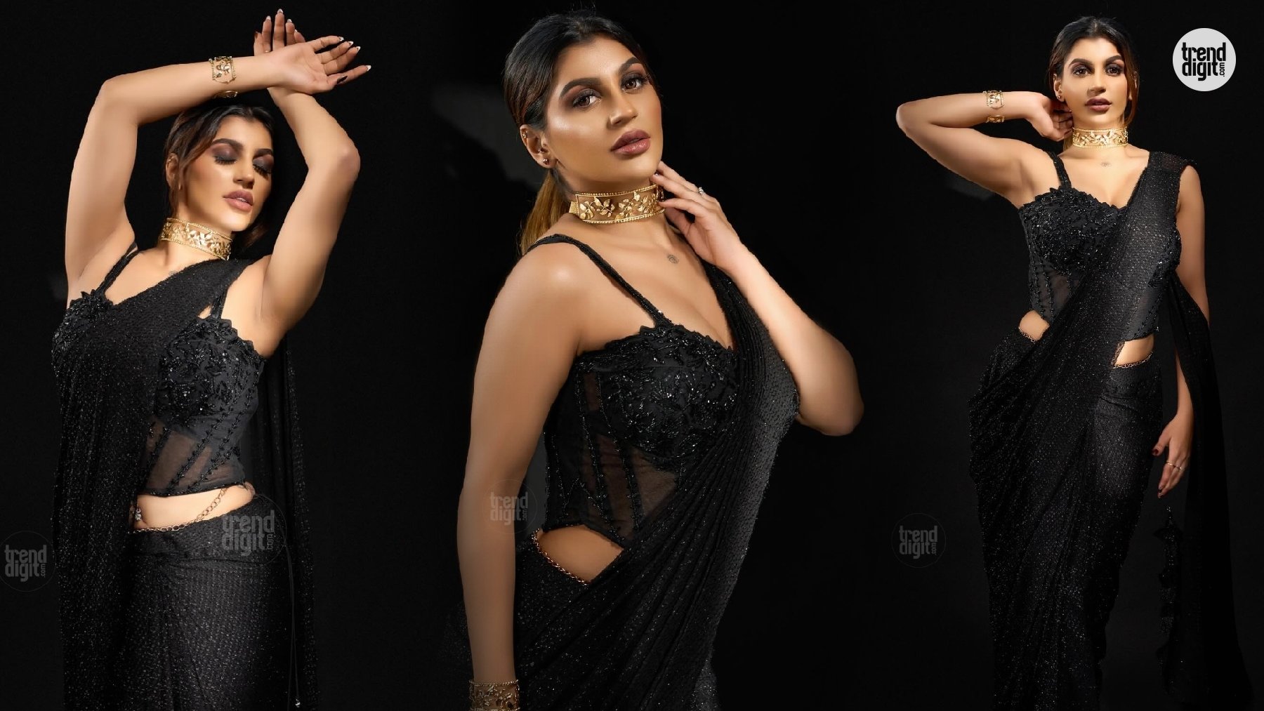 Yashika Aannand Mesmerizes in Black Saree with Corset Blouse for Glamorous Photoshoot