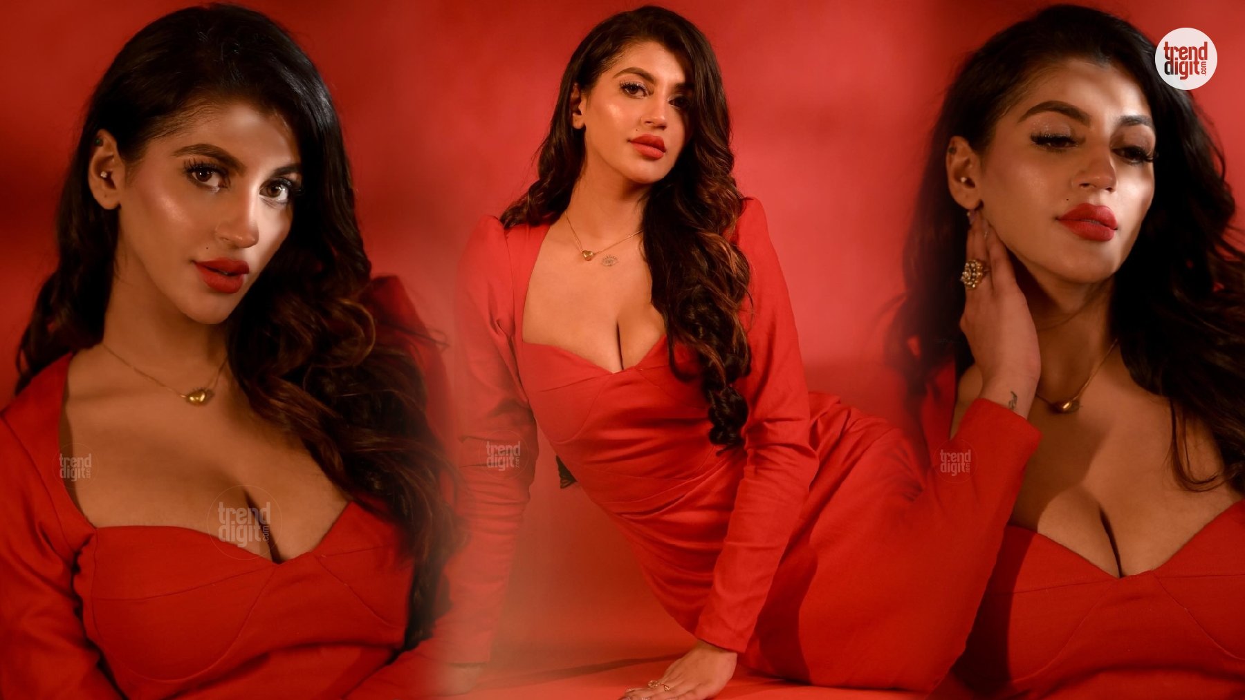 Yashika Aannand Stuns in Red Ruched Bodycon Dress with a Bold Glamorous Appeal Look