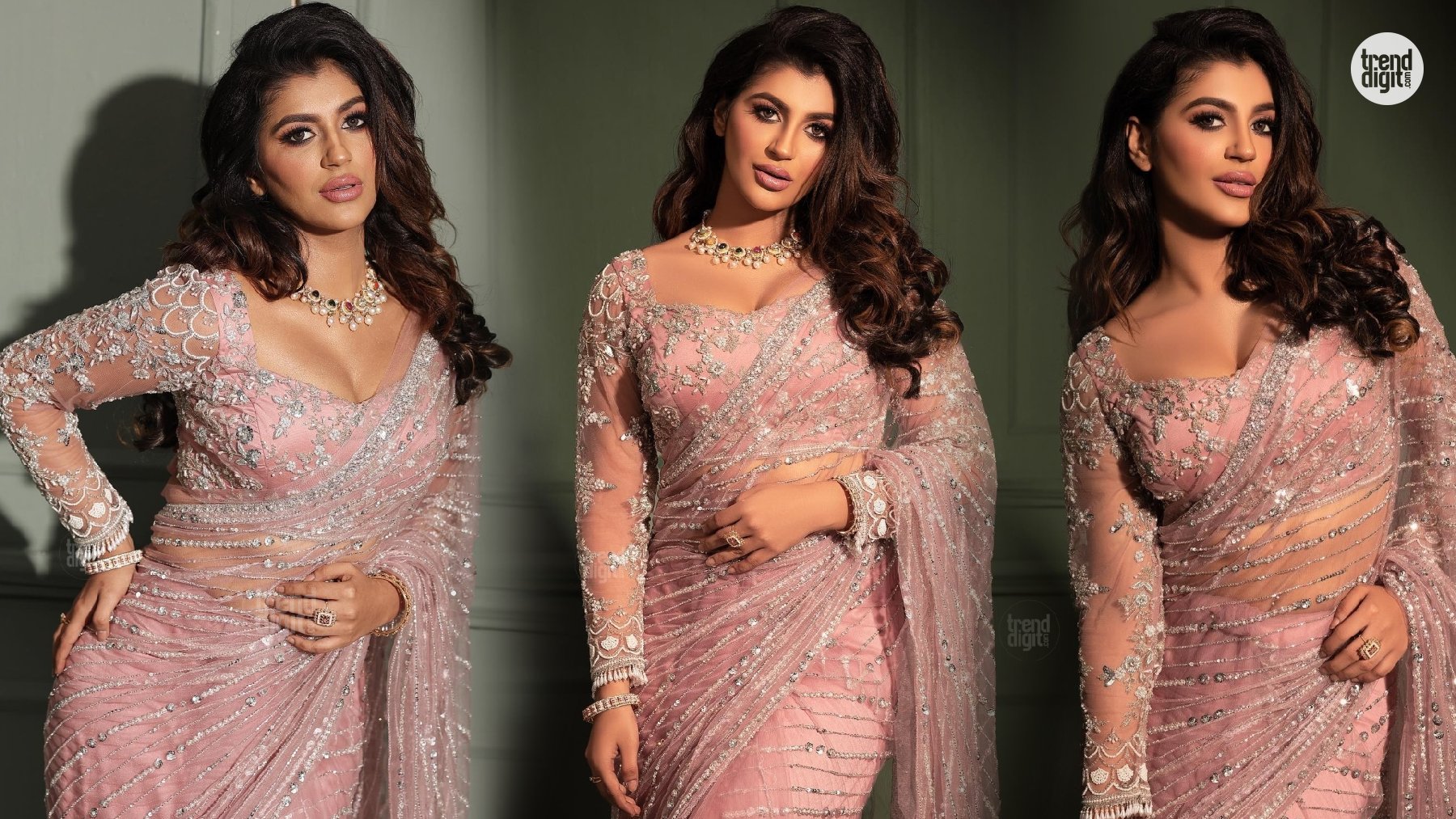 Yashika Aannand Stuns in a Pink Embroidered Saree for a Regal Fashion Gallery Showcase