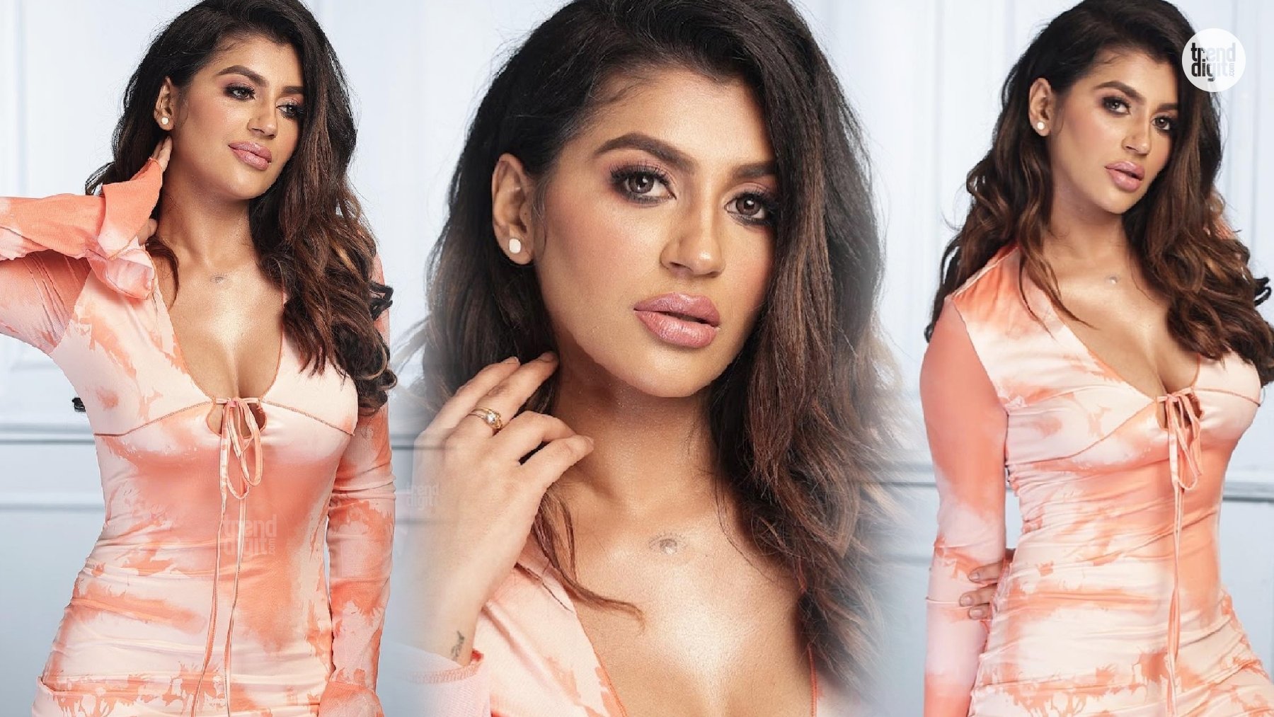 Yashika Aannand Stuns in a Peach Ruched Bodycon Dress for a Chic Editorial Gallery