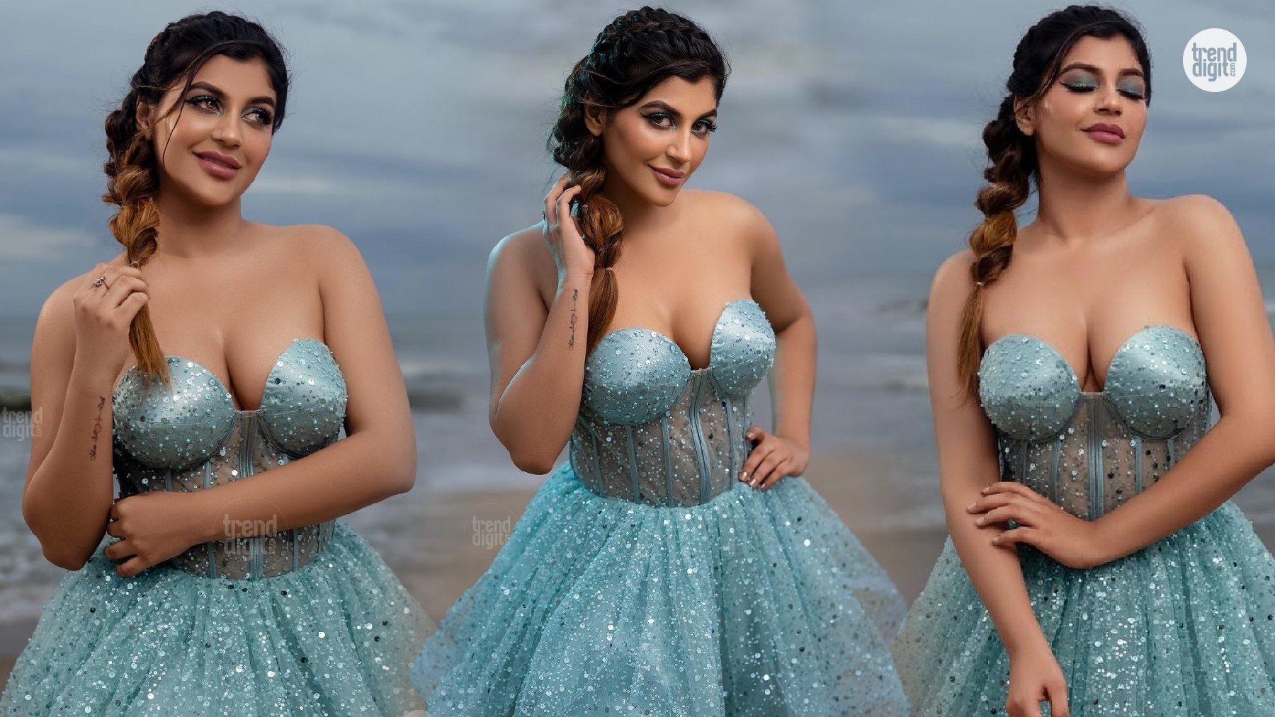 Yashika Aannand Shines in Grey Corset Two-Piece Outfit with Poolside Glamour Appeal