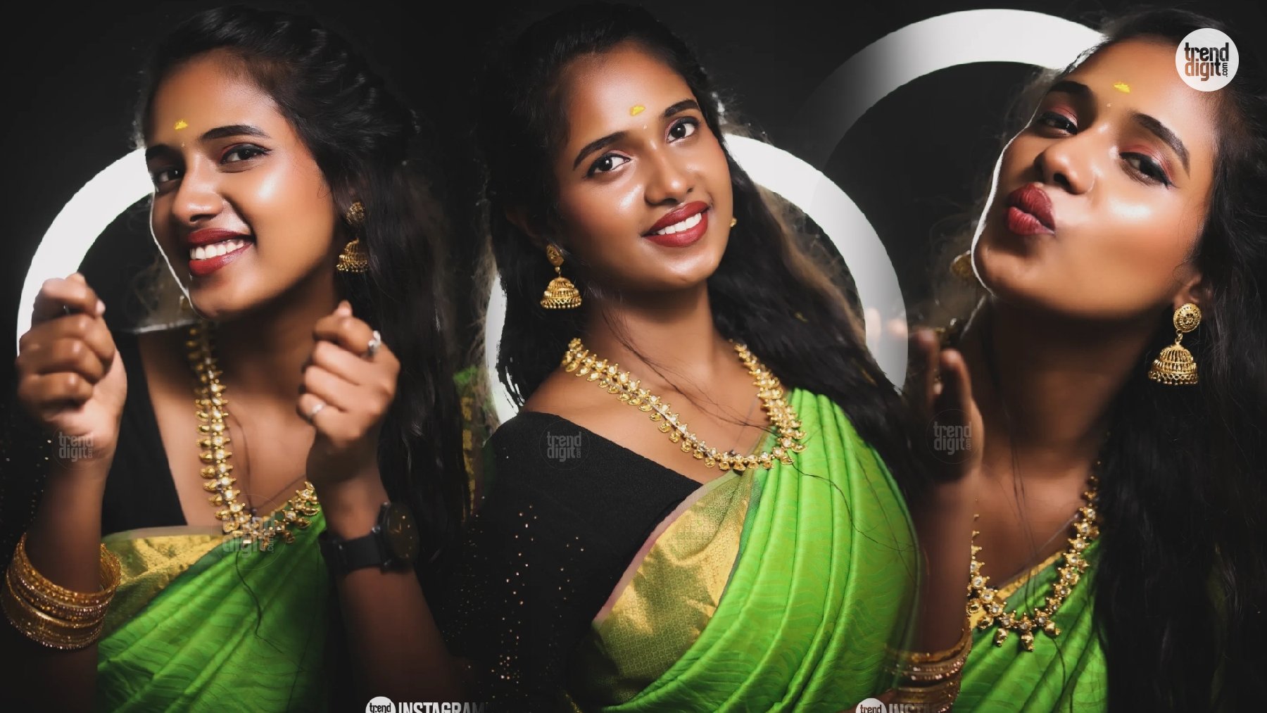 Yuvajanarthani Radiates in a Green Saree with Black Blouse and Classic Gold Glamour Glow